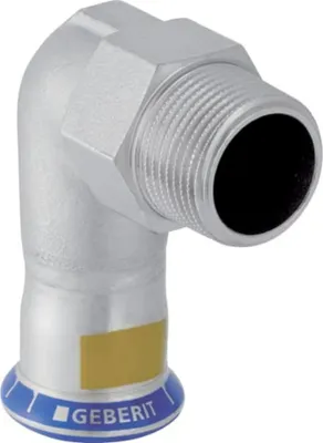 Produktbild von Geberit Gas-Übergangswinkel Mapress 90Grad mit AG, Edelstahl, d= 18mmxR 1/2