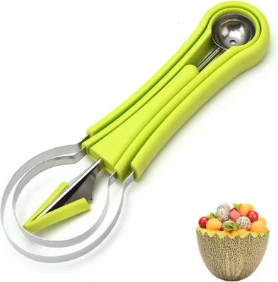 Produktbild von Edelstahl 4-in-1 Wassermelonen-Schneider mit Melonenkugel und Messer - Multifunktionales Obstschneidewerkzeug