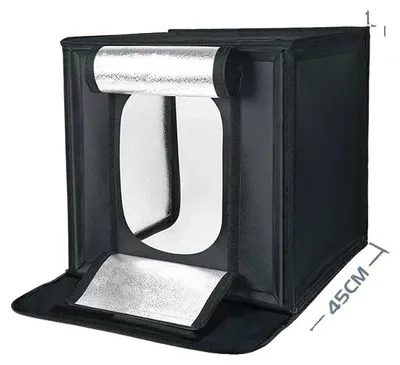 Obrázek produktu pro Fotografický světelný box, nastavitelný úhel, integrované LED osvětlení, 45 cm x 43 cm x 43 cm