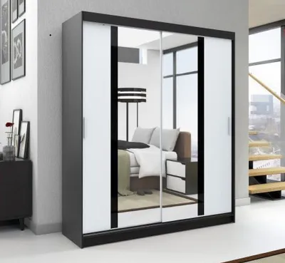 Produktbild von Schwebetürenschrank, 2-türig Schrank! Moderne Garderobe für Kleidung. Verschiedene Farben (Weiß, Schwarz, Somona) Kleiderschrank BRANI   160 cm