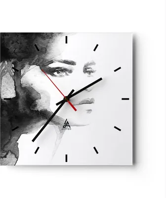 Produktbild von Wanduhr - Quadrat - Glasuhr - Porträt Malerei Frau Gesicht - 40x40cm - Schleichendes Uhrwerk - Lautlos - zum Aufhängen bereit - Dekoration Modern - Wanddekoration aus Glas - C3AC40x40-2921