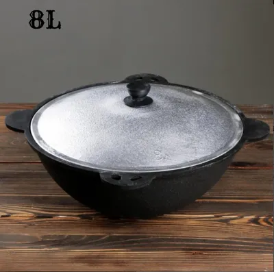 Produktbild von Litinový Kazan 8L kulatý NAMANGAN s víkem grilovací deska kempingový hrnec Kazan WOK kotlík Camping BBQ Asia