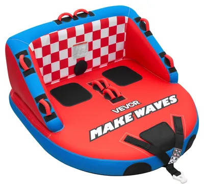 Produktbild von VEVOR Towable Tube für Boote, Wassersport-Schleppreifen für 2 Personen, bis 154 kg Tragfähigkeit, mit 2 Zugpunkten, Nylonhülle, Gepolsterten Griffen und Sicherheitsventil, für Seen, Flüsse, Rot