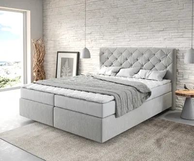 Produktbild von DELIFE Boxspringbett Dream-Great 160x200 cm Mikrofaser Silbergrau mit Matratze und Topper