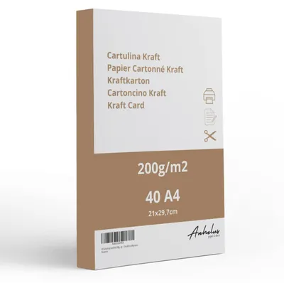 Productafbeelding van Kraftkarton - 200 g/m²Stukken karton - geschikt voor knutselen en drukwerk - 40 vellen DIN A4 (21x29,7 cm), 0,3 mm dik