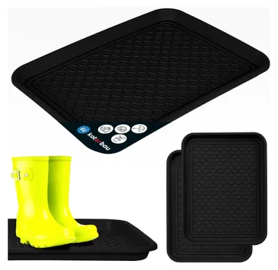 Produktbild von 2er Set Schuhabtropfschale - 38 x 50 cm - Abtropfmatte für nasse Schuhe - Schuhablage für Herbst und Winter - Schuhmatte aus Kunststoff - Schuhwanne für Flur - Schuhtablett - Schwarz