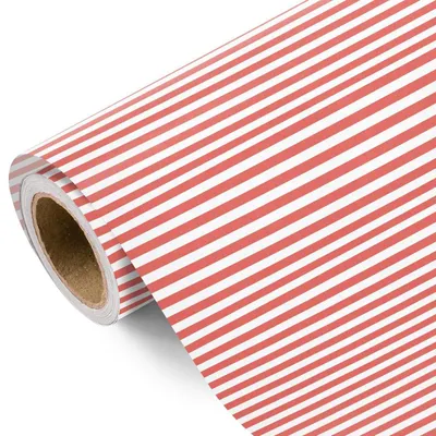 Image de Papier d'emballage rouge et blanc à rayures, dimensions 43,2 cm x 5 m, papier kraft, 1 pièce