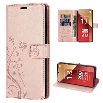 Produktbild von Hülle Xiaomi Redmi Note 13 Pro 4G Handy Tasche Handyhülle Wallet Case Flip Cover Rosegold