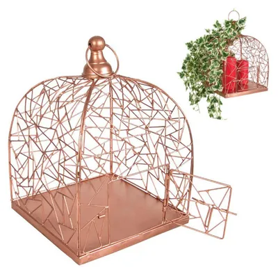 Image de Cage à oiseaux déco 26x36cm Cuivre Cage à plantes Panier à fleurs Porte-bougies Volière