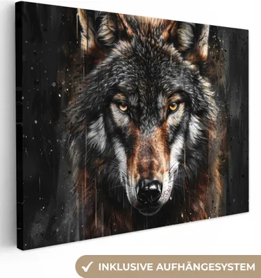 Zdjęcie produktu dla MuchoWow® - Obraz na płótnie - Zwierzęta - Wilk - Portret - Czarny - Brązowy, fototapeta, dekoracja ścienna, obrazy do salonu, 80x60cm