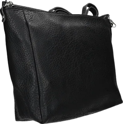 Produktbild von Shopper-Tasche aus glattem Kunstleder Schwarz 28,5x30x7 cm (BxHxT) mit Reißverschluss und abnehmbarem Schulterriemen