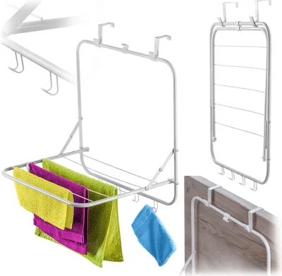 Image de KADAX Séchoir à linge à suspendre au-dessus de la porte, séchoir à linge suspendu en métal, séchoir suspendu pliable pour vêtements & serviettes, support de séchage