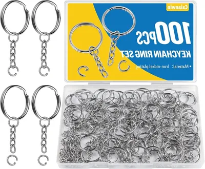 Productafbeelding van Sleutelringen met ketting - Metalen ringen - Handwerk sieraden maken - Robuust duurzaam metaal - 100 stuks 25 mm - Zilver