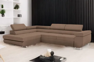 Produktbild von GOLDSTOFF VENUS Ecksofa mit Schlaffunktion und Bettkasten 275×202 cm | Modern Schlafsofa L-Form mit verstellbaren Kopfstützen (braun)