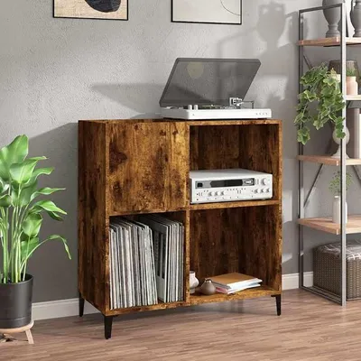 Produktbild von Plattenschrank Räuchereiche 84,5x38x89 cm aus Holzwerkstoff mit Stauraum als Schallplattenregal für die Aufbewahrung