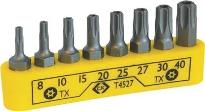Obrázok produktu pre C.K T4527 Sada skrutkovacích bitov 8 ks, pre bezpečnostné skrutky Torx, TX8, 10, 15, 20, 25, 27, 3 (T4527)