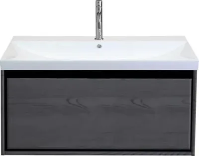 Produktbild von Sanox Badmöbel-Set Loft BxHxT 101 x 52,5 x 46 cm Frontfarbe black oak mit Waschtisch Keramik weiß Griff chrom 84747349