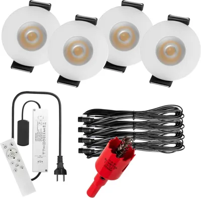 Produktbild von S-Polylight PREMIUM Mini LED- Einbauspots Kaltweiß 6.000K, Smart, Smarthome, App, Alexa, DIMMBAR, IP65, FUNK 3W LED Einbaustrahler Terrassenüberdachung, Terrassenbeleuchtung, Bad, Sauna, LED Spots mit Fernbedienung (WEISS, 4x SMARTHOME LED-SET)