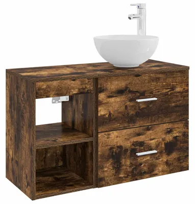 Productafbeelding van Badkamermeubelset 2 pcs Gerookt eiken Bewerkt hout
