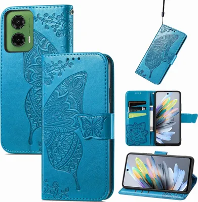 Immagine prodotto di Per Motorola Moto G35 Custodia in Pelle finta per telefono cellulare Farfalla Design Cover Case Blu