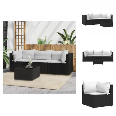 Image de vidaXL Ensemble de salon de jardin 4 pièces avec coussins noir poly rotin - Canapés de jardin
