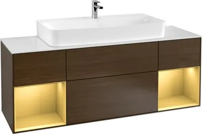 Produktbild von V&B Waschtischunterschrank Wandbeleuchtung Finion 160cm, Reg gol m lacquer, Walnut veneer