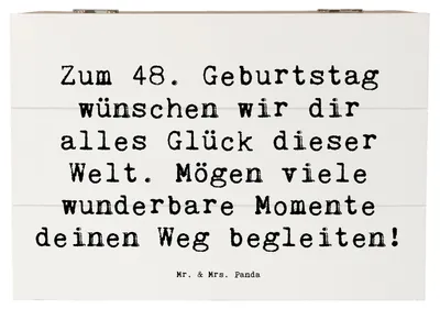 Produktbild von Mr. & Mrs. Panda Box Spruch 48. Geburtstag Glück 22 x 15 cm - Weiß - Geschenk, Geburtstagsdekoration, fotobox, schatztruhe, fotokiste, Geburtstagsgruß, Alter, Geschenkbox