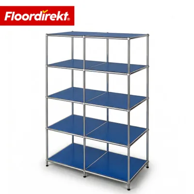 Produktbild von Floordirekt Concept Epure MK-015 Metallregal, B78×T40×H118 cm, Blau, Standregal mit 5 offenen Ablagen, Bücherregal & Raumteiler, verchromtes Metall