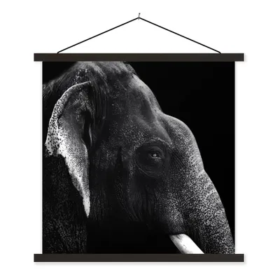 Produktbild von MuchoWow® Textilposter Tierprofil Elefant in Schwarz und Weiß 40x40 cm mit schwarzem Rahmen - Fotos