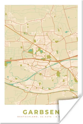 Produktbild von MuchoWow® Poster Karte - Garbsen - Vintage - Stadtplan - Karte 60x90 cm - Wanddekoration