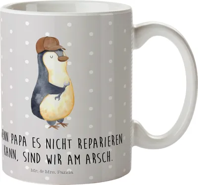Produktbild von Mr. & Mrs. Panda Plastikbecher Wenn Papa es nicht reparieren kann, sind wir am Arsch - Grau Pastell - Geschenk, Muttertag, Pott, Mehrwegbecher, Schulkind Tasse, Pinguin