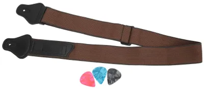 Produktbild von Gitarrengurt aus Baumwolle, verstellbarer Halsgurt, Zelluloid-Pick-Set, Zubehör für Saiteninstrumente (braun)