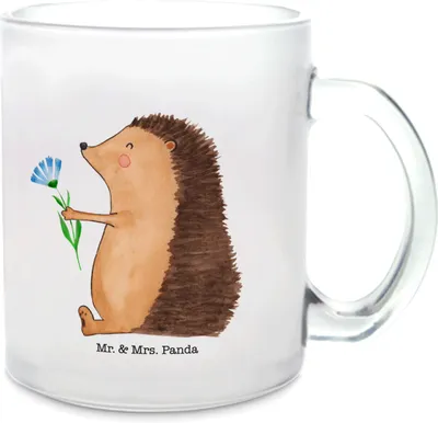 Produktbild von Mr. & Mrs. Panda Häferl Igel Blumen - Transparent - Geschenk, Kakaotasse, Pott, Haferl, Tee Tasse, Besuch, krank, Krankheit, Krankenhaus, Lustige Sprüche, Teetasse