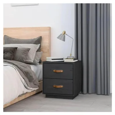 Produktbild von Nachtschrank grau 40x34x45cm aus massivem Kiefernholz