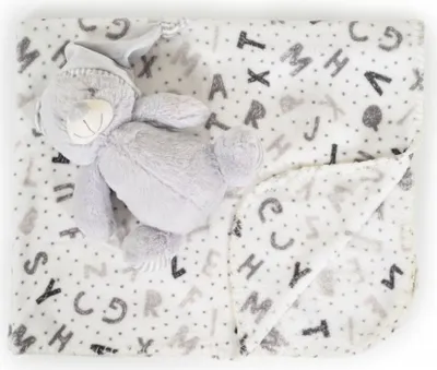 Produktbild von Cangaroo Babydecke 90 x 75 cm mit Plüschtier kuschelige Babydecke Krabbeldecke grau