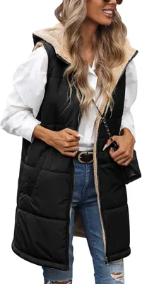 Produktbild von Lang gesteppte Damenweste mit Kapuze und Reißverschluss, ärmellos, 100% Polyester