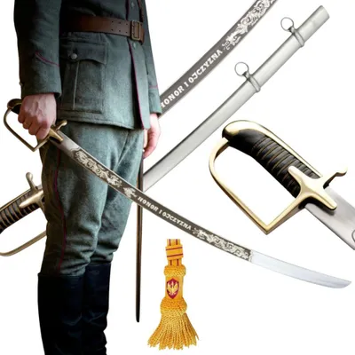 Immagine prodotto di Figura di ufficiale polacco WZ 1921 "Bóg Honor Ojczyzna" con impugnatura decorativa e pomello – Decorazione storica e regalo 96 CM