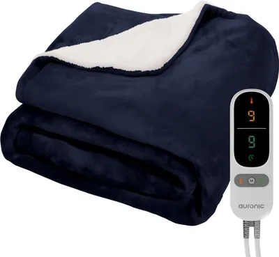 Produktbild von Auronic Elektrische Heizdecke - 180 x 130 cm - 1 Person Wärmedecke - 9 Wärmestufen - Kuscheldecke - Sherpa Fleece - Blau