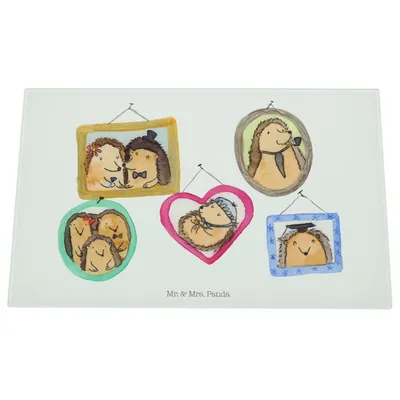 Produktbild von Mr. & Mrs. Panda Schneidplatte Glas Igel Familie - Weiß - Geschenk, Bruder, schneidunterlage, Bilder, Mama, Schneidbrett, Liebe, Muttertag, Hackbrett, Glasschneidebrett