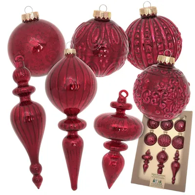 Produktbild von Krebs Glas Lauscha Antike Mercury Glas Sortiment - Rot - Christbaumschmuck - mit verschiedenen Kugelformen - ca. 8cm - 24326