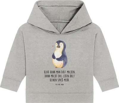 Produktbild von Mr. & Mrs. Panda Organic Baby Hoodie Pinguin Diät 24. - 36. Monat - Heather Grey - Geschenk, Pinguine, Abnehmen, Kapuzensweatshirt, Kapuzenshirt