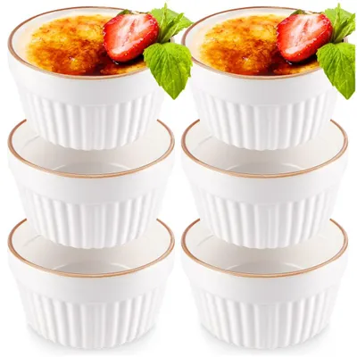 Produktbild von Auflaufförmchen Porzellan Weiß - 6er Set - Souffle Förmchen Crème Brûlée 170 ml