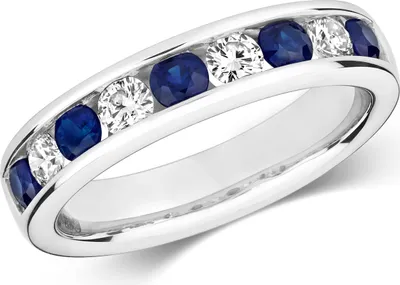 Produktbild von Wunderschöner 9 Karat (375) Weißgold Halb Eternity Damen - Diamant Ring Brillant-Schliff 0.37 Karat HI - I1 mit Saphir, 51 (16.2); TRS291879KWRSL
