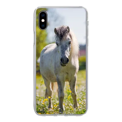 Produktbild von MuchoWow® Handyhülle Schutzhülle Hülle für iPhone Xs Pferd - Blumen - Licht Silikon Softcase Handy Hülle - Handytasche