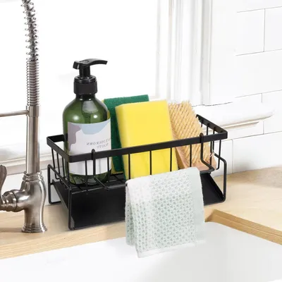 Immagine prodotto di Organizzatore per la cucina - Porta spugne - Portaoggetti per il lavello - Design auto-asciugante - 24x12x10 cm - Nero