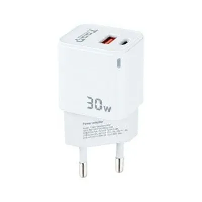 Produktbild von TooQ GaN Wall Charger TQWC-GANQCPD30WT/ 1xUSB Type-C/ 1xUSB/ 30W