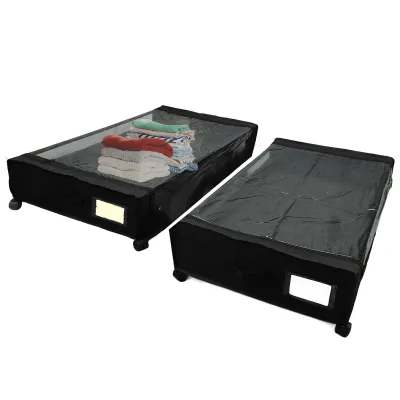 Produktbild von 2 Stk. Unterbettkommode Unterbettaufbewahrungstasche mit Rädern, 80x43x16cm Unterbettbehälter, Aufbewahrungsbox Organizer für Kleidung Schuhe