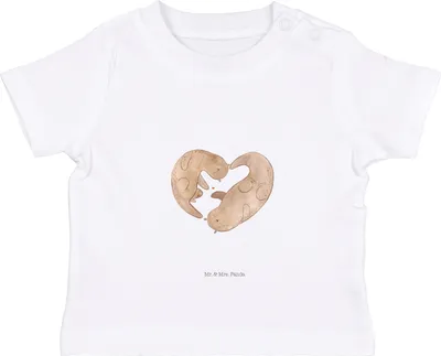 Produktbild von Mr. & Mrs. Panda Babyshirt Otter Herz 0. - 6. Monat - Weiß - Geschenk, Öko Baby T-Shirt, Kinder Shirt, Liebe, Top, Hochzeitstag, , Kleinkind