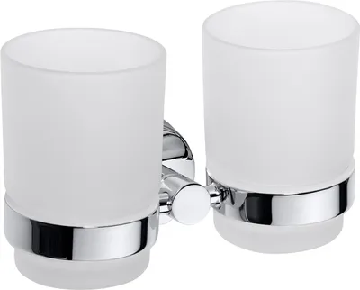 Produktbild von BOMEGA Doppelglashalter Messing Chrom poliert 160x95x90 mm für Bad & WC >> zum Bohren oder Kleben