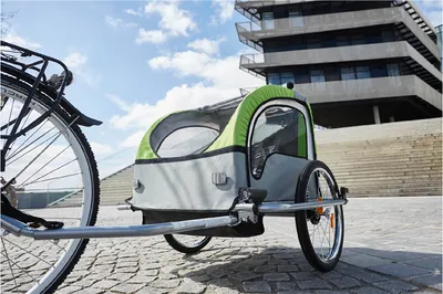 Zdjęcie produktu dla Przyczepka rowerowa dla dzieci FISCHER comfort czarna / zielona